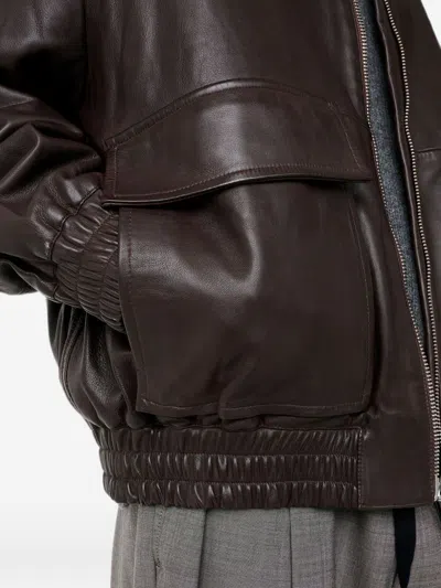 Studio Nicholson Piston Lamb Leather Jacket In Brown