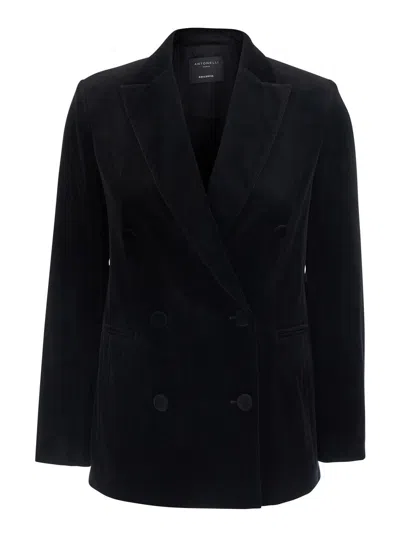 Antonelli Galbusera Velvet Double-breasted Blazer In Black