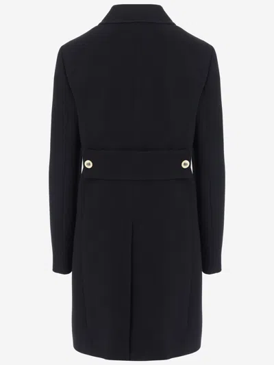 Versace Single-breasted Virgin Wool Coat In Black