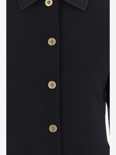 Versace Single-breasted Virgin Wool Coat In Black