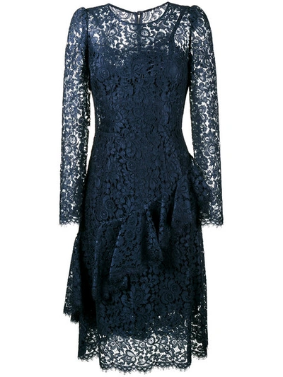 Dolce & Gabbana Ruffled Corded Lace Dress In Blue