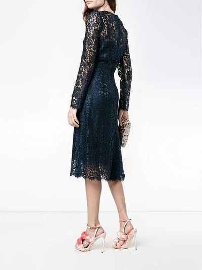 Shop Dolce & Gabbana Lace Ruffle Midi Dress In Blue