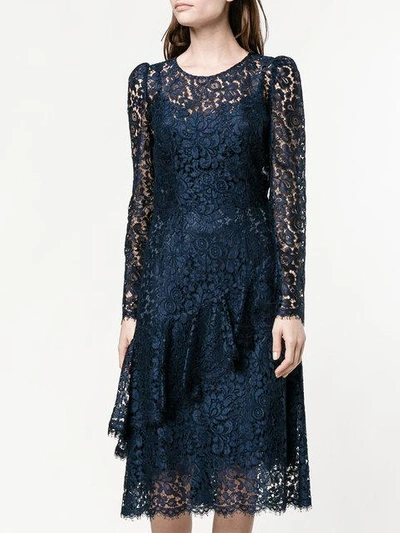 Shop Dolce & Gabbana Lace Ruffle Midi Dress In Blue