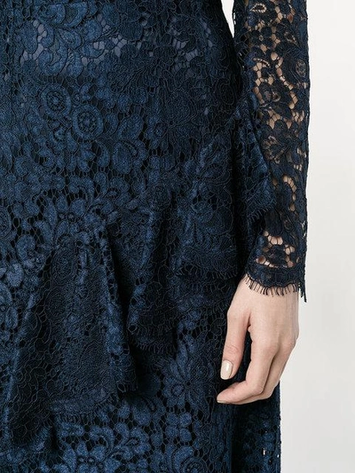Shop Dolce & Gabbana Lace Ruffle Midi Dress In Blue