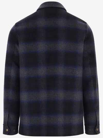 Woolrich Multi Check Pattern Wool-blend Flap Pockets Shirt In Blue