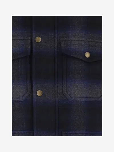 Woolrich Multi Check Pattern Wool-blend Flap Pockets Shirt In Blue