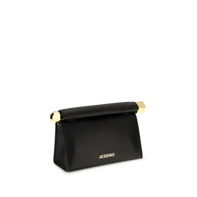 Jacquemus Rectangular Lamb Leather Clutch With Rolled Handle In Black