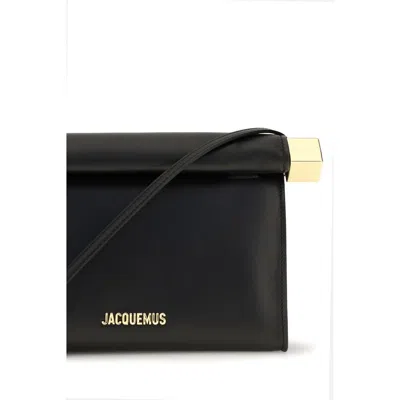 Jacquemus Rectangular Lamb Leather Clutch With Rolled Handle In Black