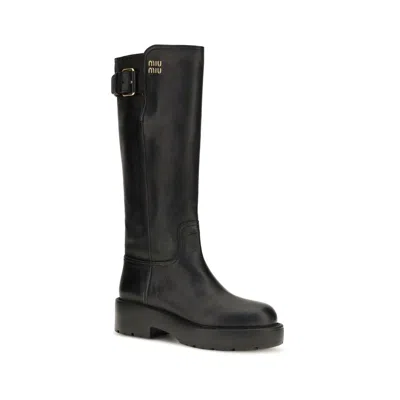 Miu Miu Leather Platform Boot In Black