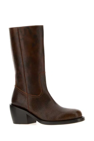 Dries Van Noten Textured Leather Boot In Brown