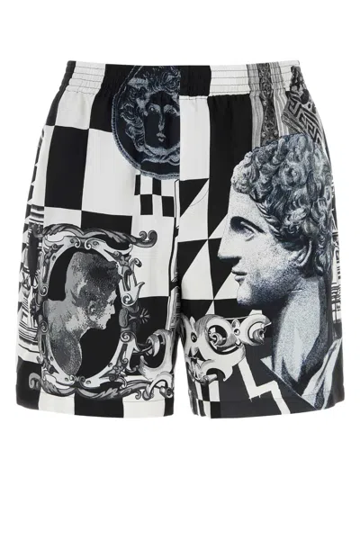 Versace Printed Polyester Swimming Shorts In Multi