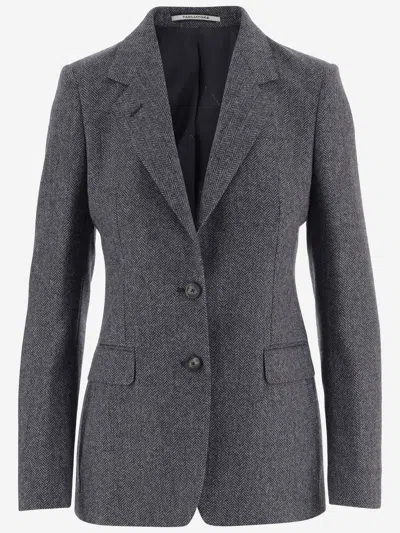 Tagliatore Herringbone Pattern Wool And Cashmere Jacket In Gray