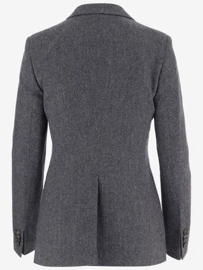 Tagliatore Herringbone Pattern Wool And Cashmere Jacket In Gray