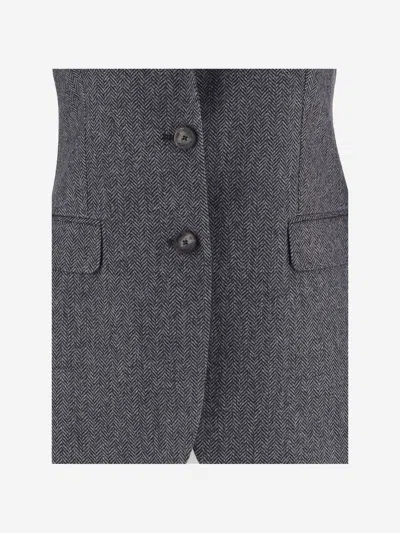 Tagliatore Herringbone Pattern Wool And Cashmere Jacket In Gray
