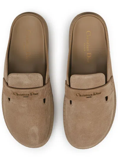Dior Boy Leather Sabot Flats For Women In Neutral