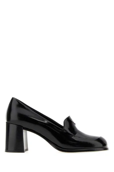 Prada 65mm Mocassini Leather Loafer Pumps In Black