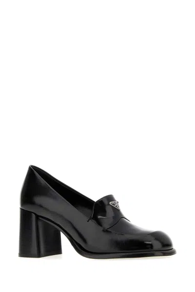 Prada 65mm Mocassini Leather Loafer Pumps In Black