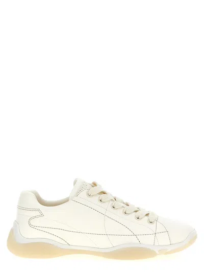 Prada Leather Sneakers Crafted Geometric Stitching In Multi