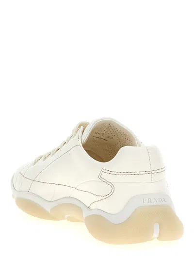 Prada Leather Sneakers Crafted Geometric Stitching In Multi