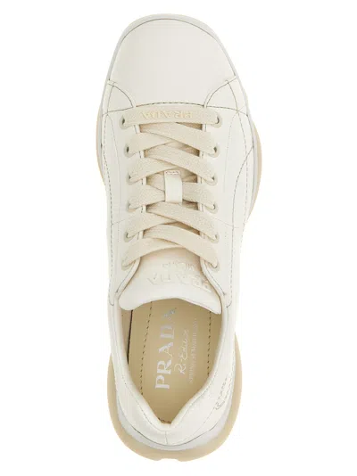 Prada Leather Sneakers Crafted Geometric Stitching In Multi