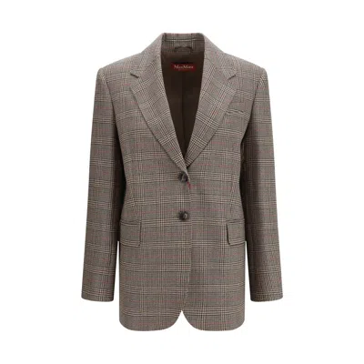 Max Mara Checked Pattern Wool Blazer In Brown