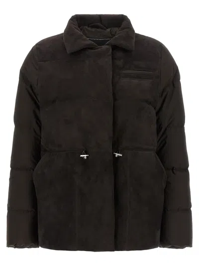 Kiton Down Jacket Long Sleeves Drawstring Collar Pocket In Brown