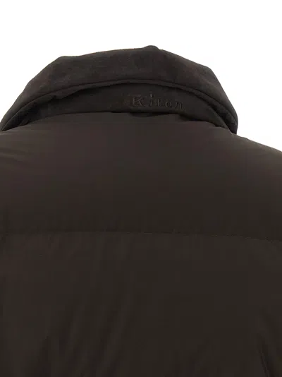 Kiton Down Jacket Long Sleeves Drawstring Collar Pocket In Brown