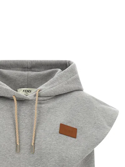 Fendi Hooded Sleeveless Top Drawstring Hem In Gray