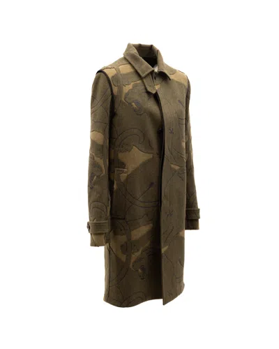 Valentino Garavani Scrollwork Wool Coat In Green
