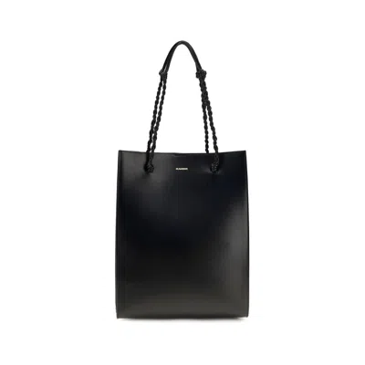 Jil Sander Rectangular Shoulder Bag Smooth Finish Braided Handles In Black