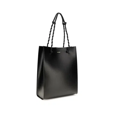 Jil Sander Rectangular Shoulder Bag Smooth Finish Braided Handles In Black