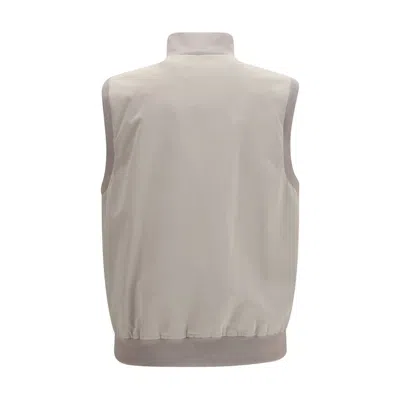 Brunello Cucinelli Beige Solid Mock Collar Jacket In Gray