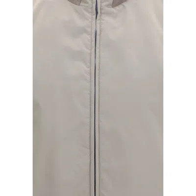 Brunello Cucinelli Beige Solid Mock Collar Jacket In Gray
