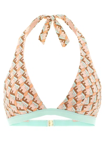Fendi Ff Waves Triangle Bikini Top Tie Straps In Multi