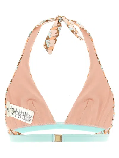 Fendi Ff Waves Triangle Bikini Top Tie Straps In Multi