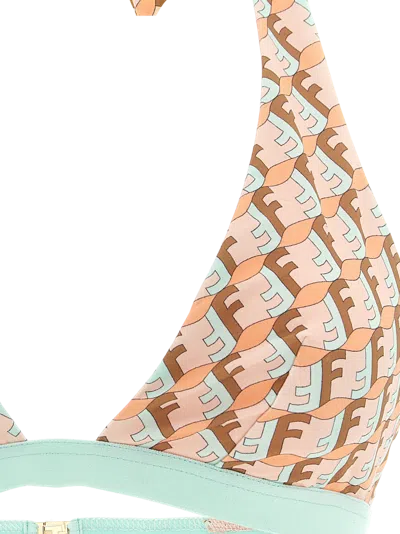 Fendi Ff Waves Triangle Bikini Top Tie Straps In Multi