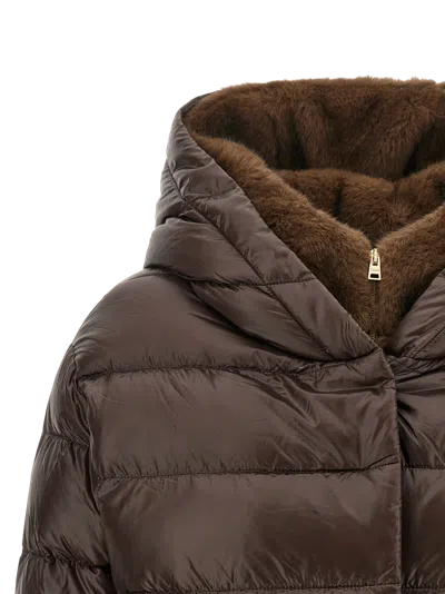 Herno Fusciacca Hooded Mid Length Down Jacket In Brown