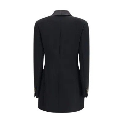Versace Satin Trim Stretch Wool Jacket Minidress In Black