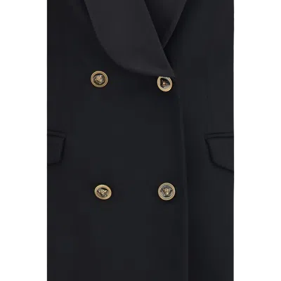 Versace Satin Trim Stretch Wool Jacket Minidress In Black