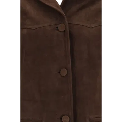 Tory Burch Goat Leather Button-front Jacket With Classic Collar In Brown