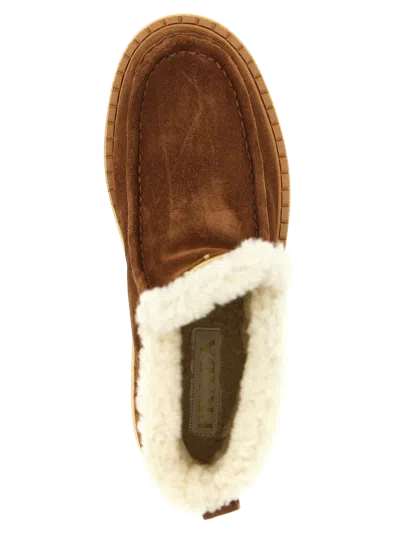 Prada Shearling-lined Suede Ankle Boot In Brown