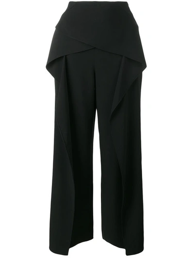 Roland Mouret Caldwell Cropped Layered Stretch-crepe Wide-leg Pants In Black
