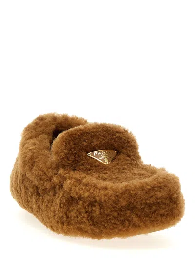 Prada Shearling-lined Loafer In Brown