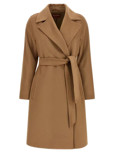 Max Mara Arona Belted Wool Coat In Brown