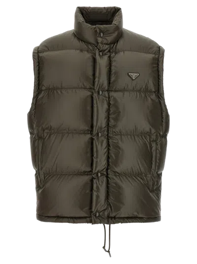 Prada Recycled Polyamide Quilted Down Jacket In Brown