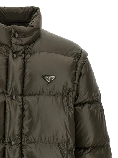 Prada Recycled Polyamide Quilted Down Jacket In Brown