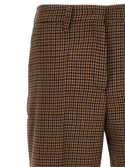 Prada Houndstooth Virgin Wool Trousers In Brown