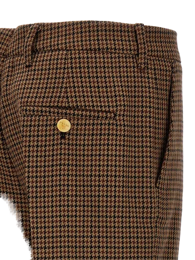 Prada Houndstooth Virgin Wool Trousers In Brown
