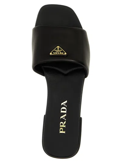 Prada Triangle-logo Slip-on Sandals In Black