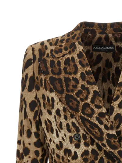 Dolce & Gabbana Leopard-print Wool Blazer In Brown